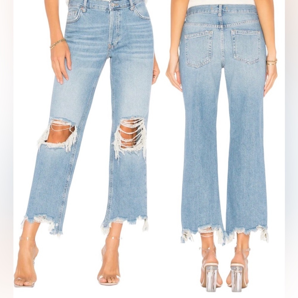 FREE PEOPLE Maggie Mid-Rise Straight-Leg Distressed Jeans 100% Cotton NWT - 💫 - Picture 15 of 16